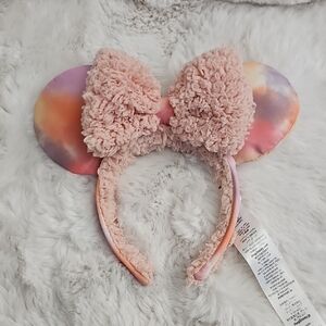 Pink Fuzzy Bow Headband with Multicolor Ears